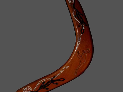Traditional Brown Curved Weapon With Hand Carved Black Patterns And White Accents 3d model