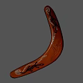 Traditional Brown Curved Weapon With Hand Carved Black Patterns And White Accents