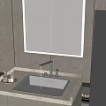 Modern Bathroom Vanity Sink With Illuminated Mirror Marble Countertop And Faucet