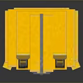 Yellow Blocky Robot Character With Blue Glowing Eyes And Mechanical Head Structure