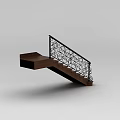 Elegant Wooden Staircase Featuring Black Wrought Iron Railing With Intricate Scroll Designs