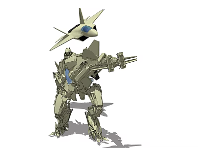 Smart Machine With Mechanical Armor Standing Posture Arm Cannon And Aircraft Component Design 3d model