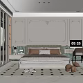 Elegant Modern Bedroom Interior Design With Bed Pillows Decorative Wall And Checkered Rug