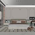 French Cream Style Home Bedroom Wardrobe Nightstand Double Bed 3d model