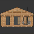 Wooden Log House With Black Metal Roof Porch And Chimney Design