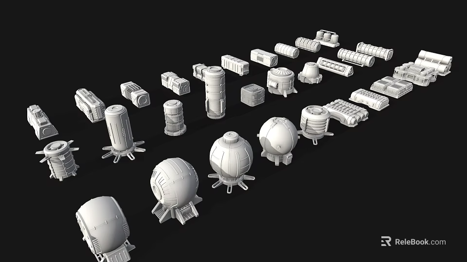 White 3D Models of Various Industrial Tech Shapes with Supports and Structures 3d model 