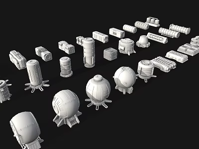 White 3D Models of Various Industrial Tech Shapes with Supports and Structures 3d model