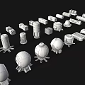 White 3D Models of Various Industrial Tech Shapes with Supports and Structures