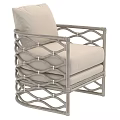 Modern Single Sofa With Rattan Woven Structure Beige Cushion And Gray Frame 3d model
