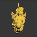 Golden Cherub Pendant With Detailed Wings Holding Heart Shiny Decorative Ornament