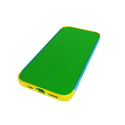 Colorful Mobile Phone With Green Screen Yellow Frame And Blue Side Design 3d model