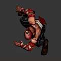 Red Demon Warrior 3D Character in Fighting Stance with Muscular Build and Golden Belt