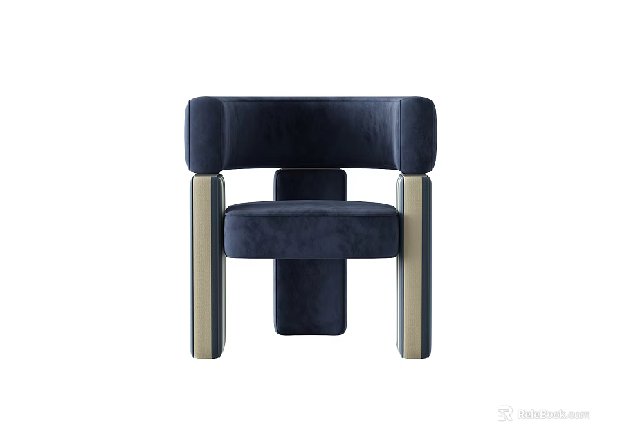 Navy Blue Velvet Accent Chair With Golden Metal Frame And Modern Leisure Design 3d model 