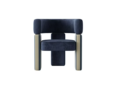 Navy Blue Velvet Accent Chair With Golden Metal Frame And Modern Leisure Design 3d model