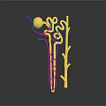 Anatomical Structure Model with Yellow Sphere Red and Blue Twisted Lines on Dark Background