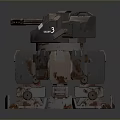 3D Rendered Rusty Mecha Model With Gun Turret In Gray Brown Standing Pose