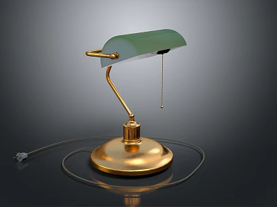 Elegant Table Lamp With Green Lampshade And Gold Base On Black Background 3d model