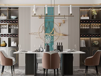 New Chinese Restaurant Dining Table Chair 3d model