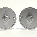 Automotive Metal Parts Two Silver Circular Covers With Geometric Pattern And Mounting Holes