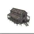 Rustic Wooden Building With Rusted Metal Roof Front Porch Wooden Stairs And Vintage Sign