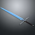 Shiny Metallic Double Edged Sword With Brown Leather Hilt And Decorative Guard