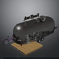 Purple Bicycle Next To Silver SunThorn Food Truck On Wooden Platform