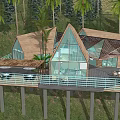Detached Villa With Triangular Roof Glass Walls Palm And Pine Trees Mountain View Terrace