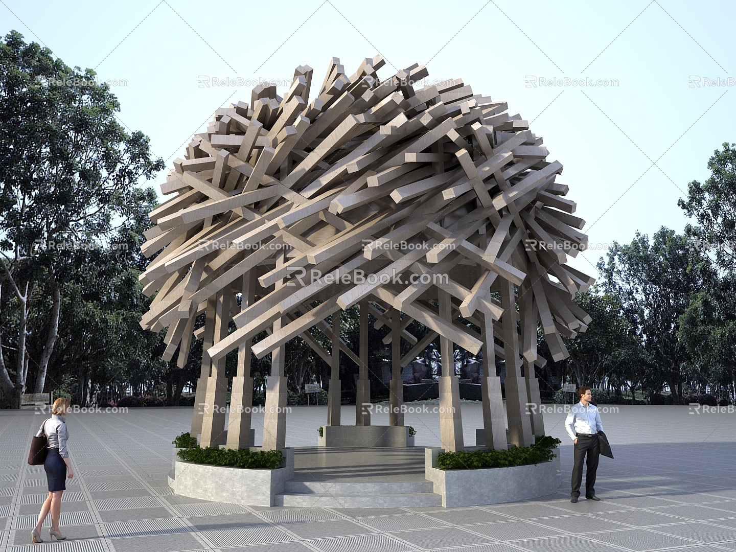 Wood construction of pavilion 3d model