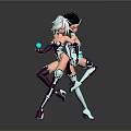 Anime Characters With White And Black Hair In Mechanical Outfits Holding Blue Orbs