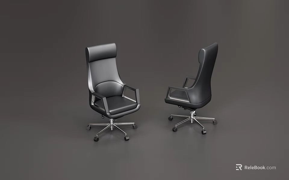 Black Leather Office Chair With High Back And Wheeled Base For Modern Workspace 3d model 