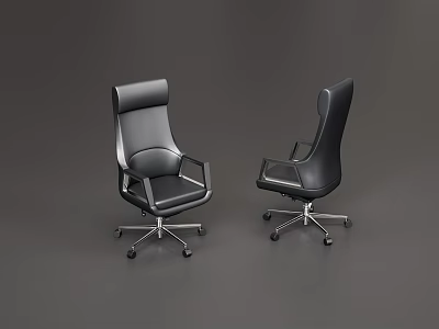Black Leather Office Chair With High Back And Wheeled Base For Modern Workspace 3d model