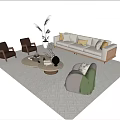 Mid-ancient style sofa coffee table combination 3d model