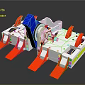 Game Movie Mechanical Character With Red Thrusters Blue Top And Silver Metal Structure
