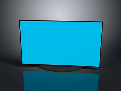 Modern Flat Screen TV with Blue Display Black Frame on Glossy Surface 3d model