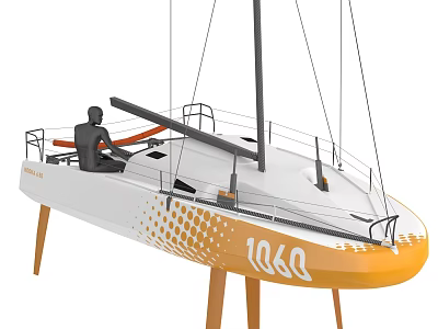 Modern White and Orange Sailboat with Number 1060 and Person on Board 3d model