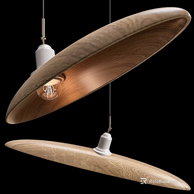 Modern Wooden Pendant Light With Curved Shape And Hanging Design Fixture 3d model 