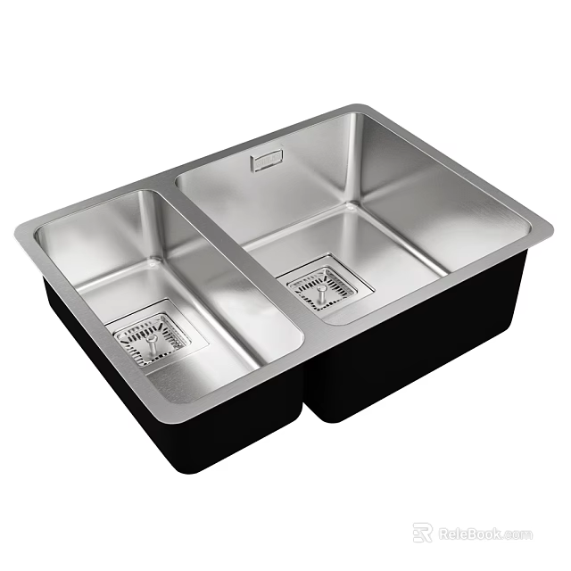 Stainless Steel Double Bowl Kitchen Sink With Durable Construction And Efficient Drainage 3d model 