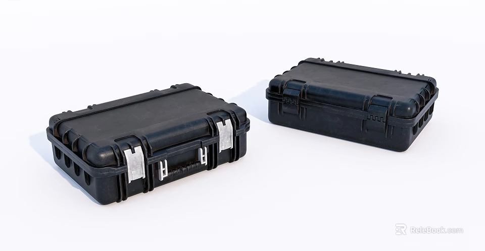 Two Black Hard Shell Storage Cases With Secure Latches And Durable Design 3d model 
