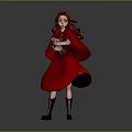 Realistic 3D Model of Little Red Riding Hood Wearing Red Cloak Holding Basket