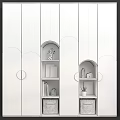 Modern Wardrobe With Arc Decorations Built-in Lighting Small Ornaments Bookshelves And Drawers