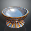 Decorative Silver Bowl With Orange Diamond Pattern Edge And Radial Base Design 3d model