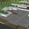 Open Public Park With Green Trees Stone Benches And Walking Pedestrians