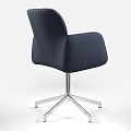 Dark Blue Upholstered Armrest Table And Chair Set With Silver Metal Five Pointed Star Base