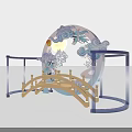 Decorative Moon Shaped Arch With Cloud Patterns Sun And Wooden Bridge Design 3d model