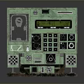 Vintage Green Industrial Electronic Device Featuring Display Screen Control Buttons And Ventilation Grilles