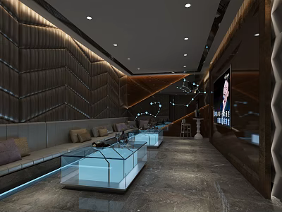 Modern Elegant KTV Room Interior With Comfortable Sofa Coffee Table And Screen Lighting 3d model