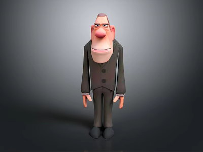 3D Cartoon Male Character Sculpture Carving With Serious Expression In Suits 3d model