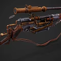 Vintage Sniper Rifle with Wooden Stock and Metal Barrel Equipped with Scope and Mechanical Details