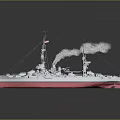 Vintage Battleship With Smoke Emitting American Flag Decorated Gray And Pink Hull