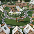 Spacious Camping Site With White Tents Lush Green Grass Winding Paths And Outdoor Seating